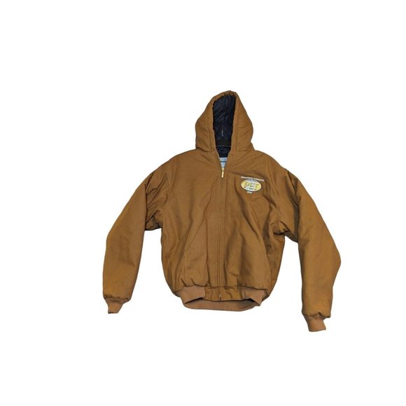 Steelguard Quilt lined Jacket Coat Hooded Tan Size S Embroidered - Picture 1 of 8